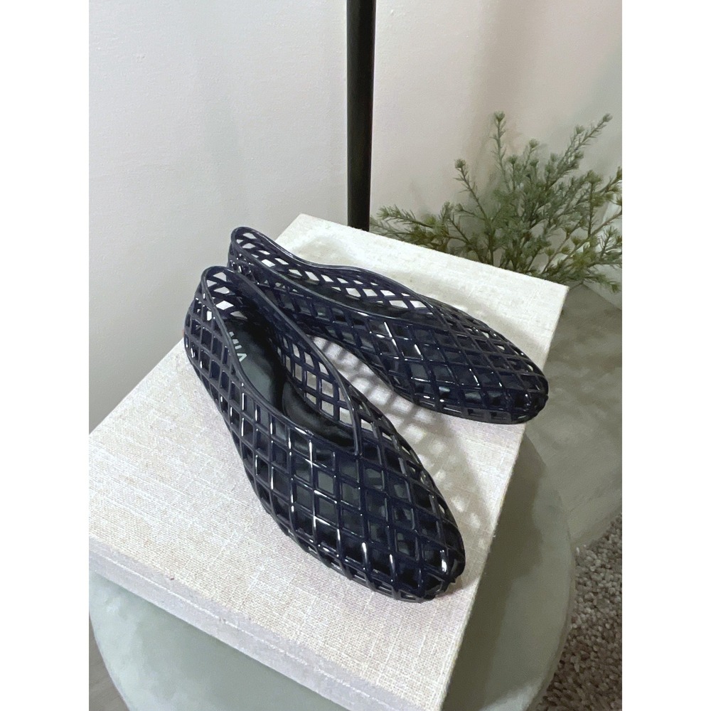 MIA navy jelly shoe flats 8 padded insole fall transitional work comfort ballet